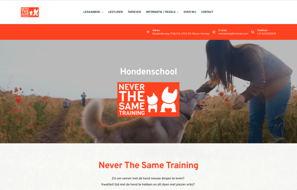 Website Voor Hondenschool Never The Same Trainingen
